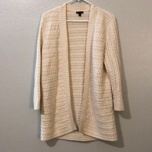 Creamy white long cable knit cardigan from Talbots